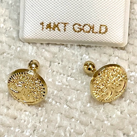 Solid Yellow Gold 14 Karat Tree of Life Earring - Picture 2 of 7